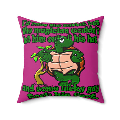 turtle race - Spun Polyester Square Pillow - (pink)