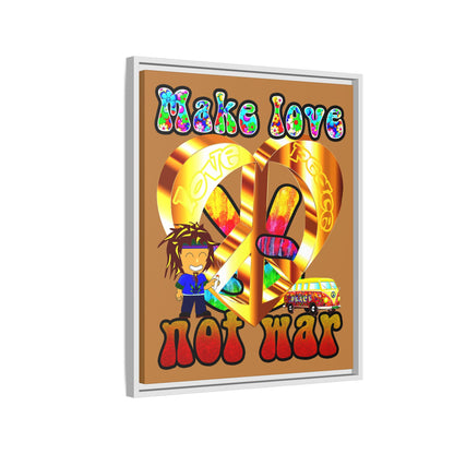 love peace - framed canvas art (light brown)