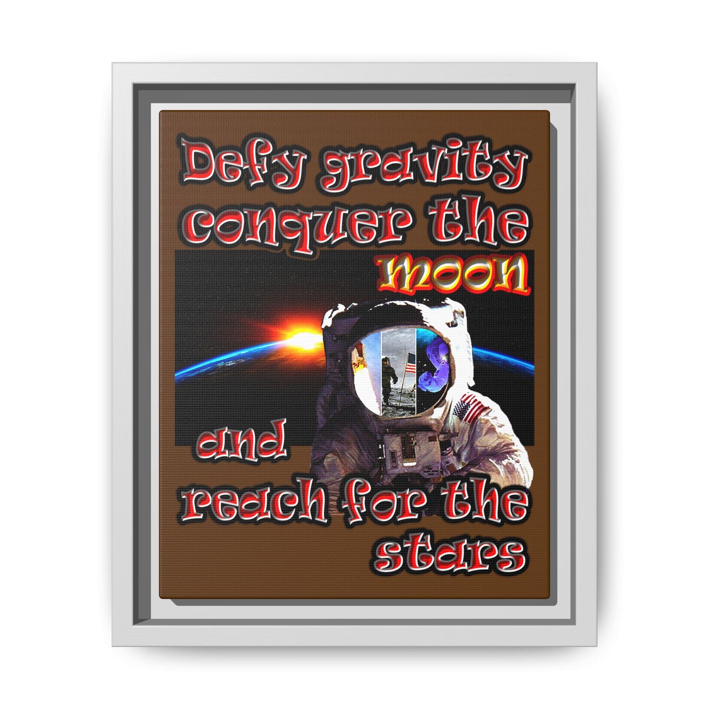 defy conquer reach - framed canvas art (brown)