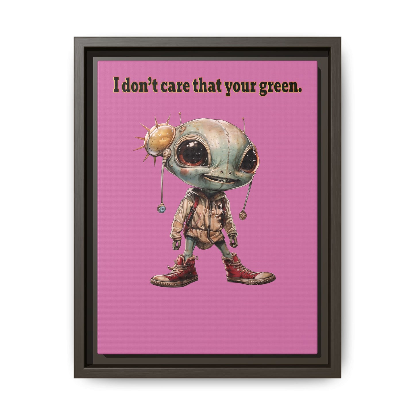 I don't care that your green - framed canvas art (light pink)