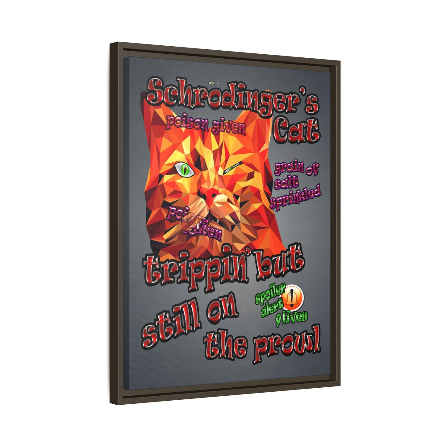 schrodinger's cat - framed canvas art (grey-light grey)