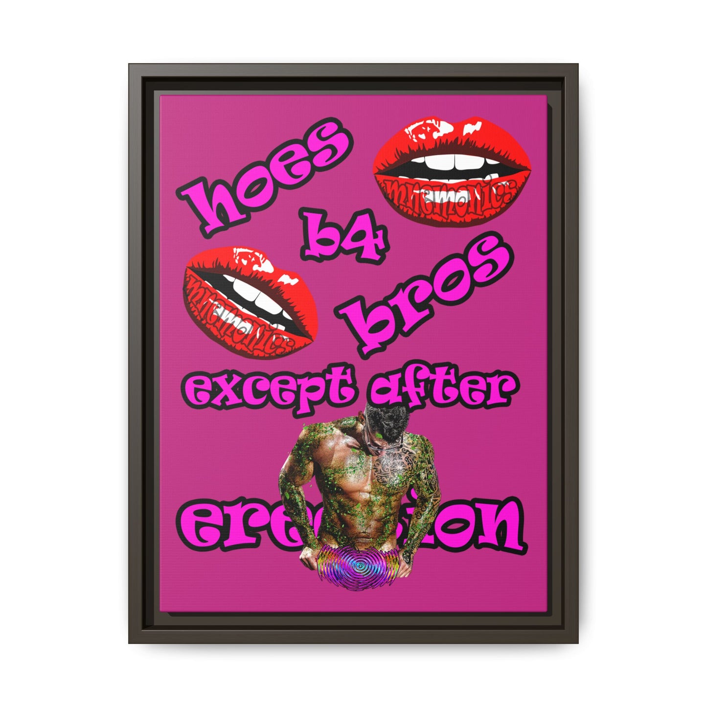 hoes b4 bros - framed canvas art (pink)