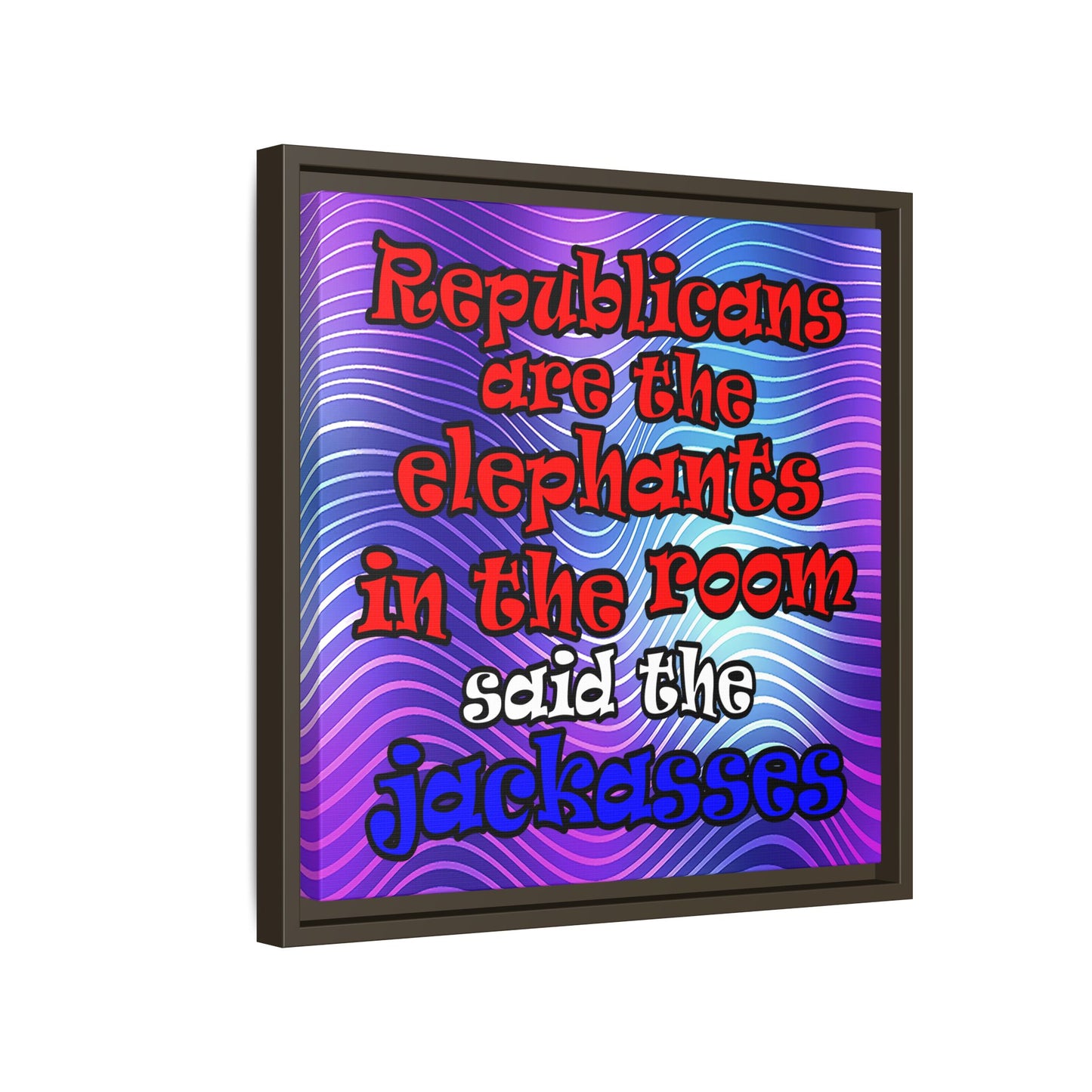 donkeys and elephants - framed canvas art (purple wave)
