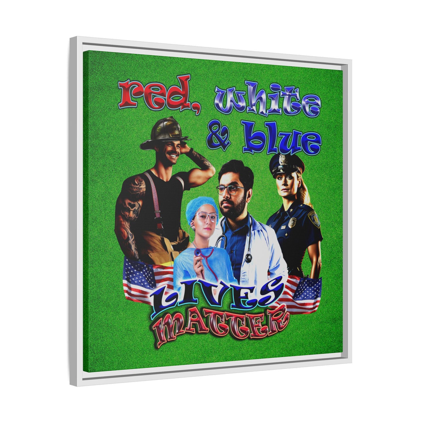 rw&b lives matter - framed canvas art (green turf)