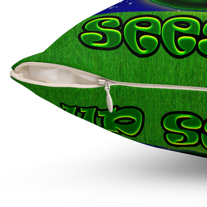 green monster - Spun Polyester Square Pillow - ('snoops' background)
