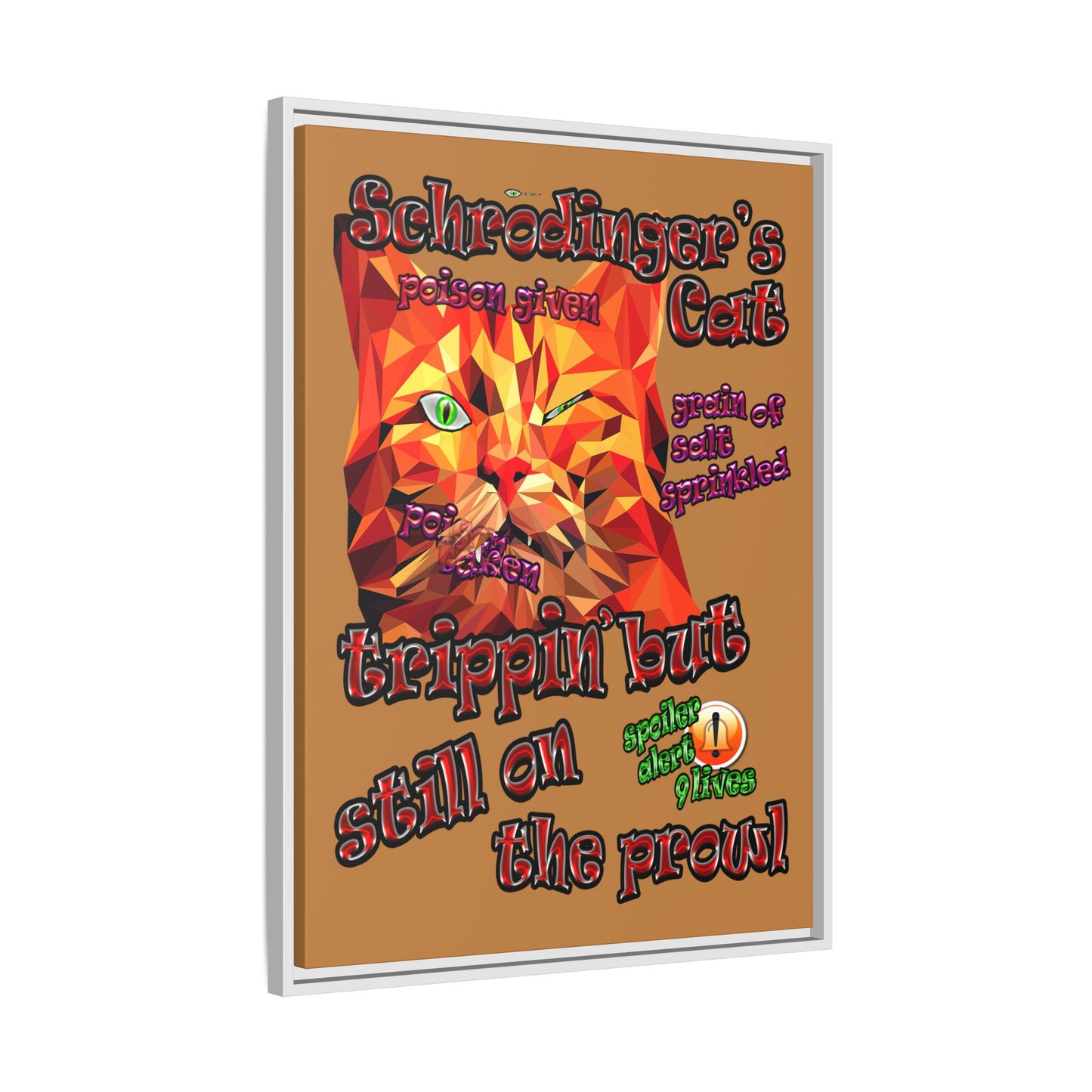schrodinger's cat - framed canvas art (light brown)