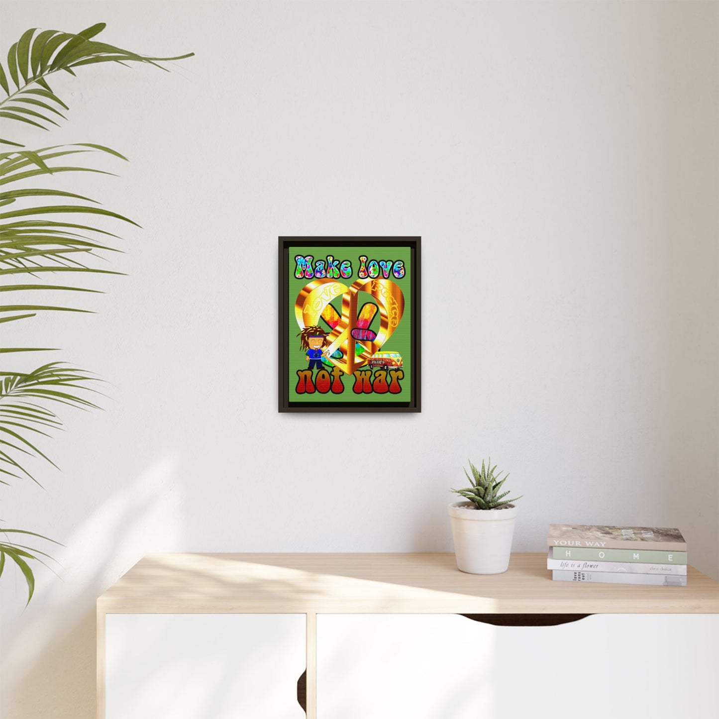 love peace - framed canvas art (green)