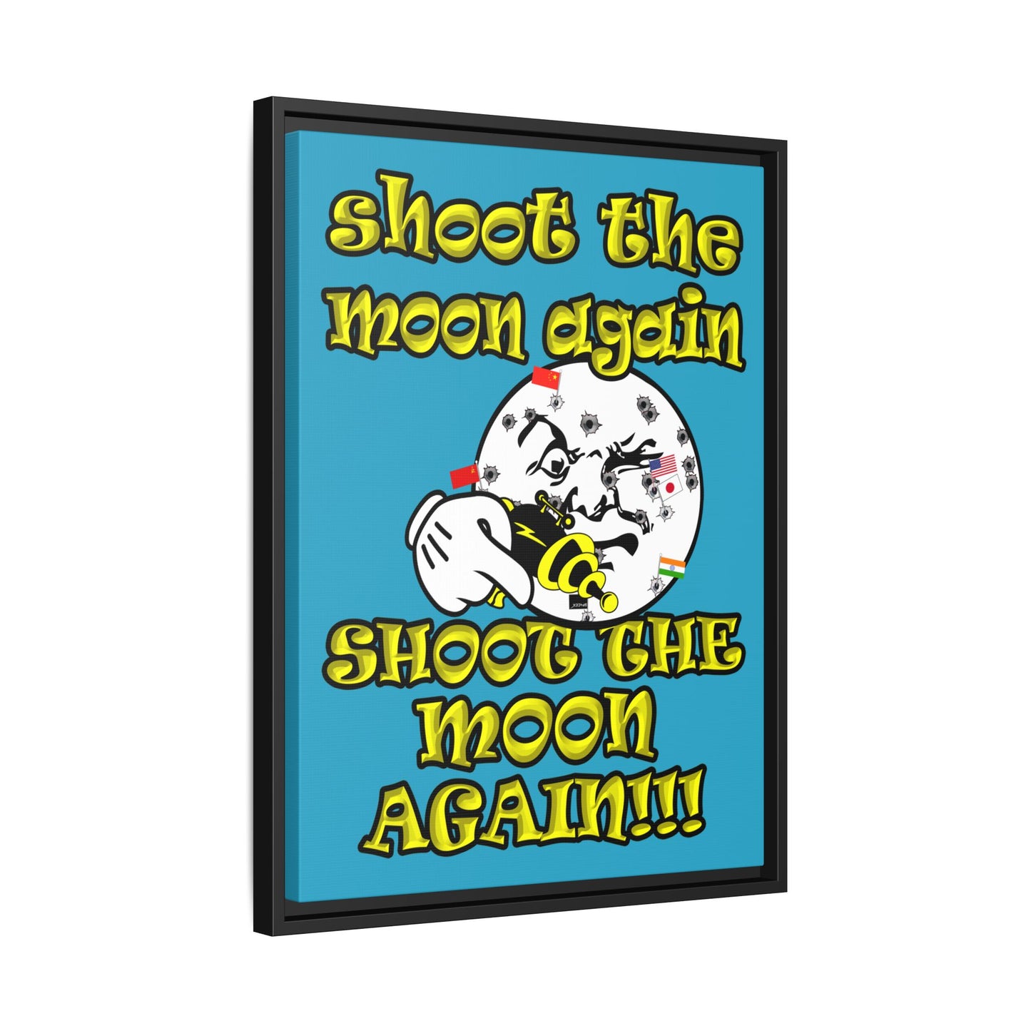 shoot the moon again - framed canvas art (turquoise)