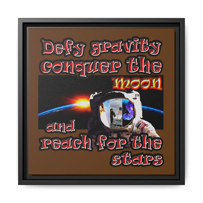 defy conquer reach - framed canvas art (brown)