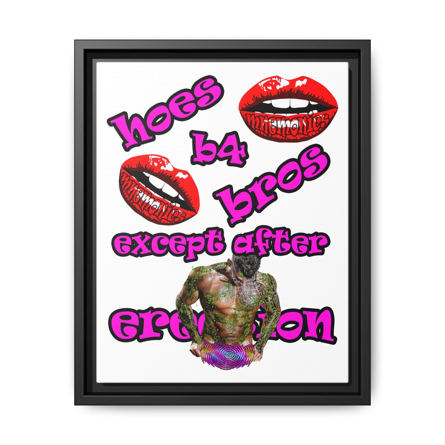 hoes b4 bros - framed canvas art (white)