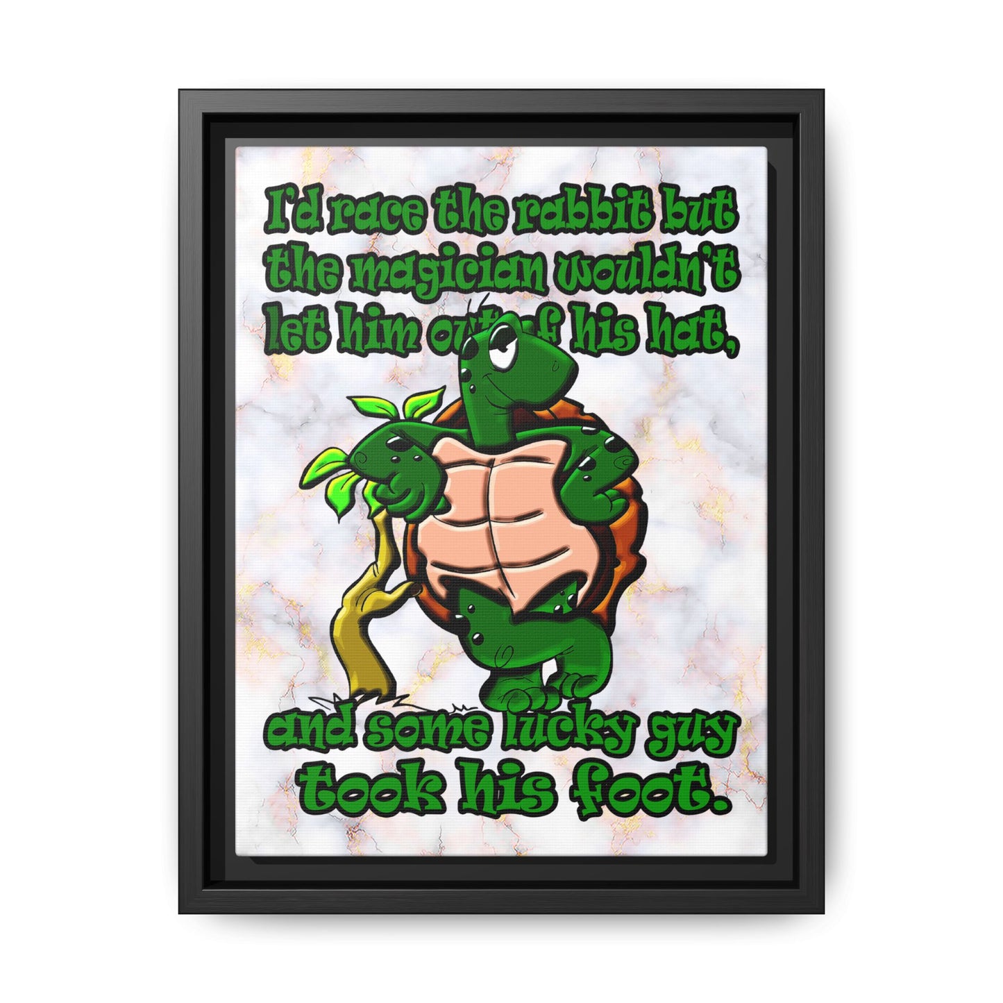 turtle race - framed canvas art (white marble)