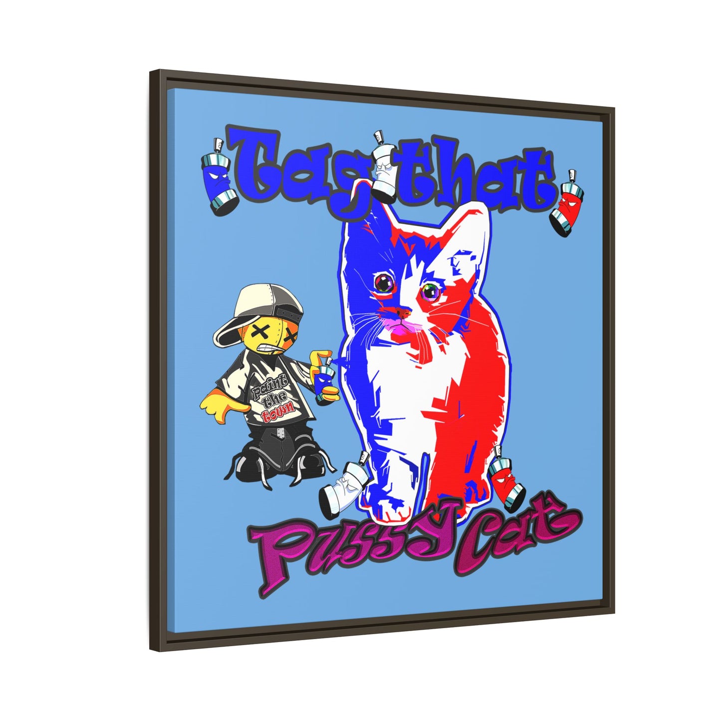 tag that - framed canvas art (light blue)