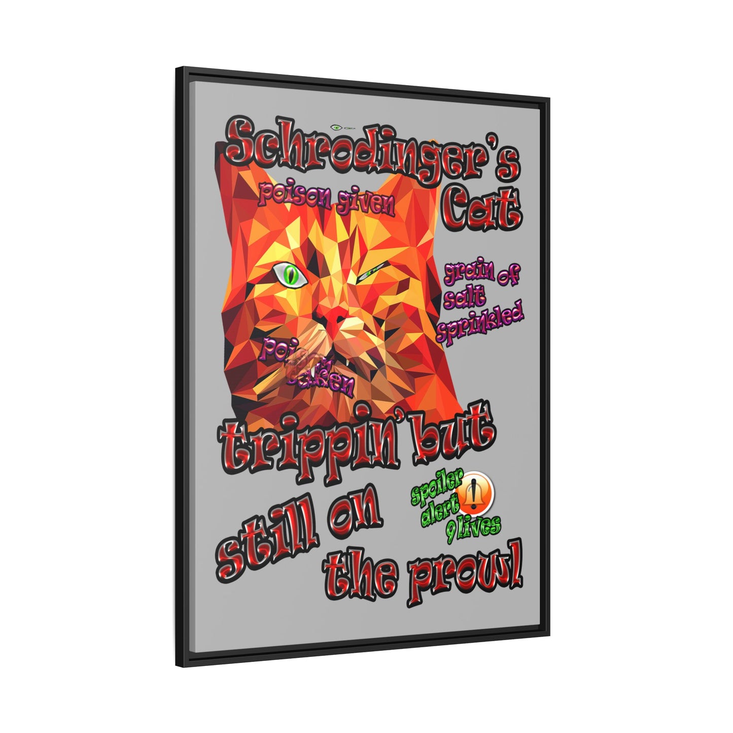 schrodinger's cat - framed canvas art (light grey)