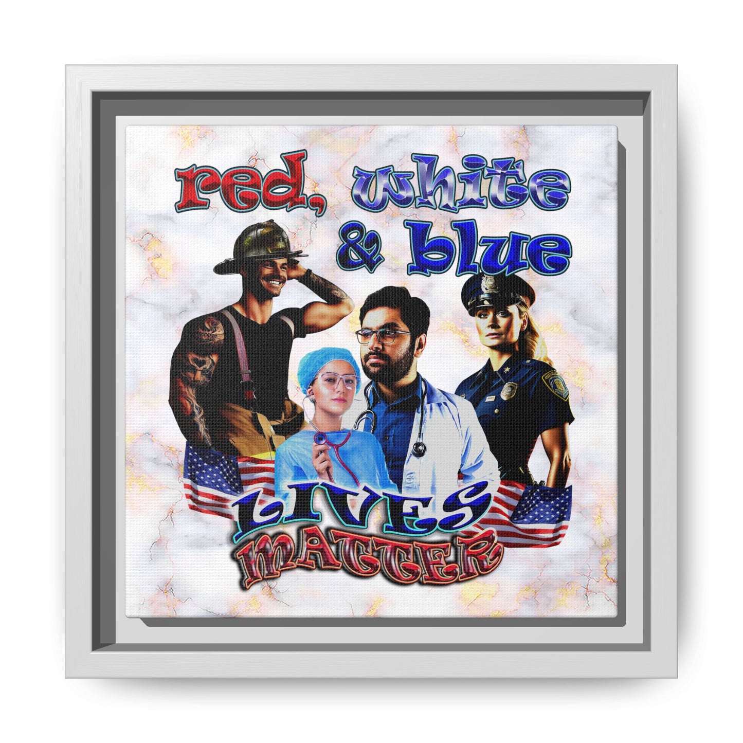 rw&b lives matter - framed canvas art (white marble)