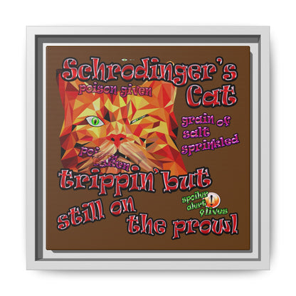 schrodinger's cat - framed canvas art (brown)