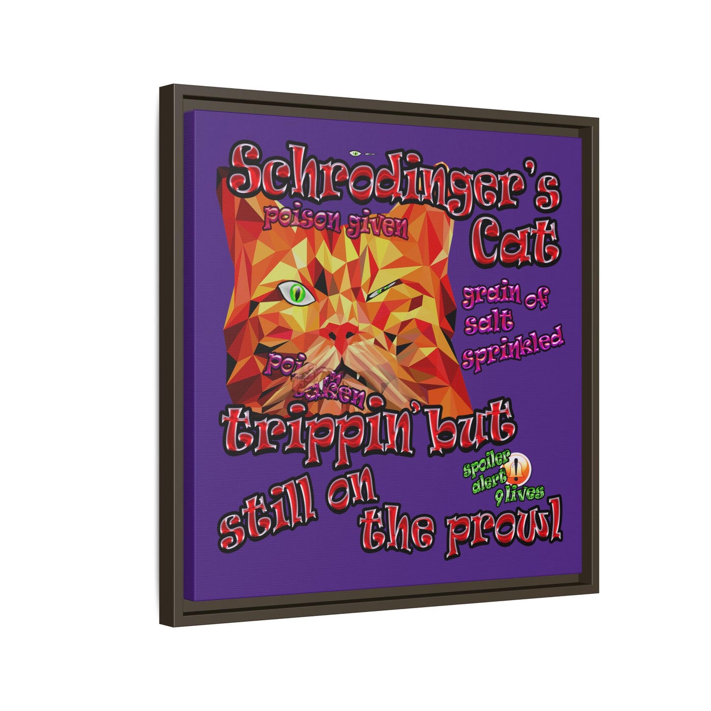 schrodinger's cat - framed canvas art (purple)