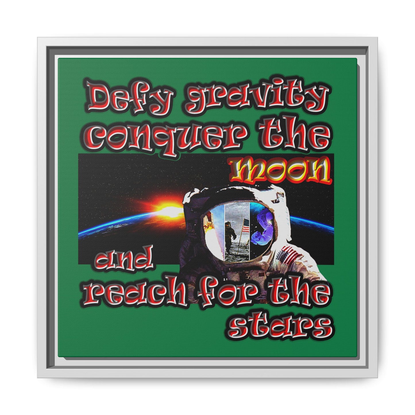 defy conquer reach - framed canvas art (dark green)