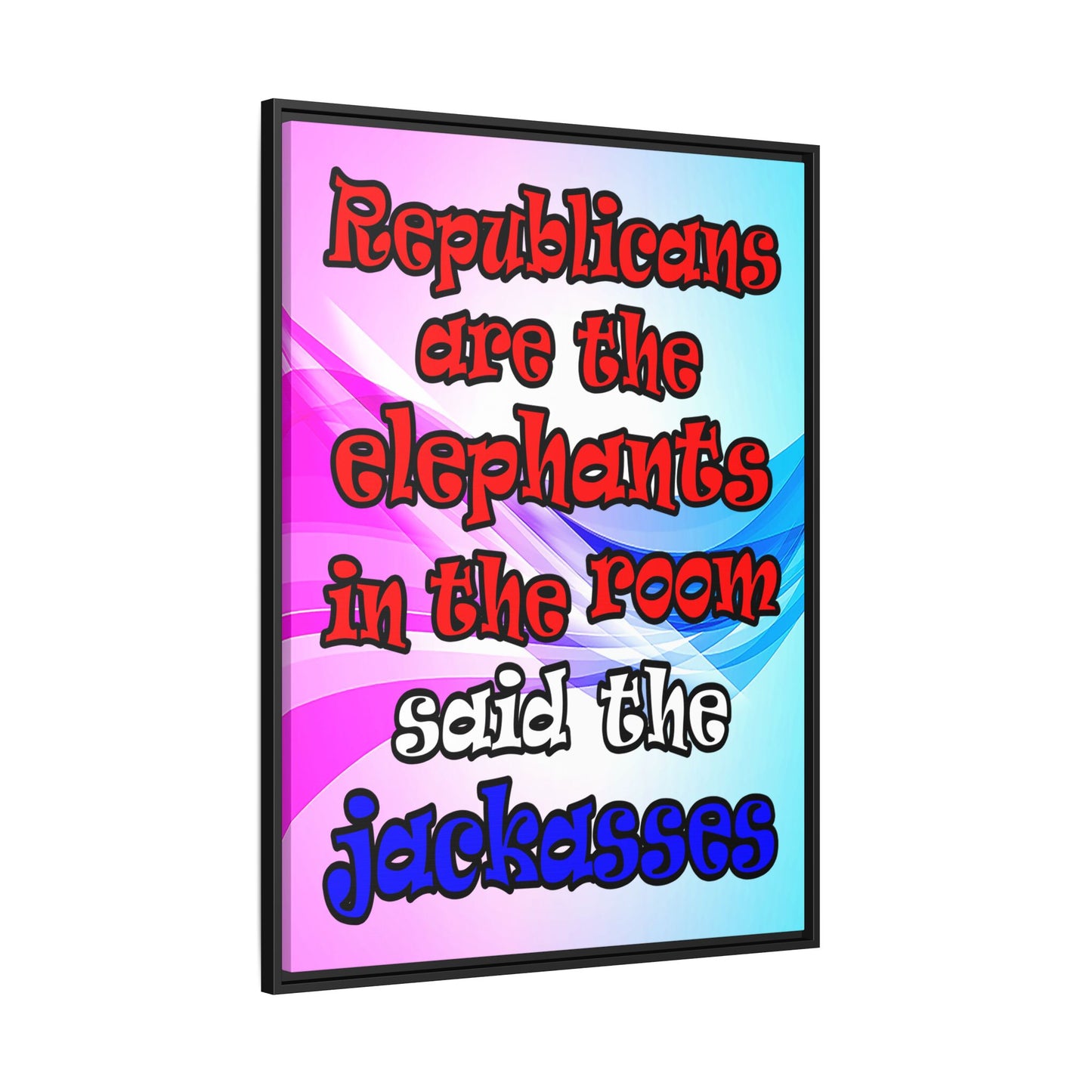 donkeys and elephants - framed canvas art (light blue-pink wave)