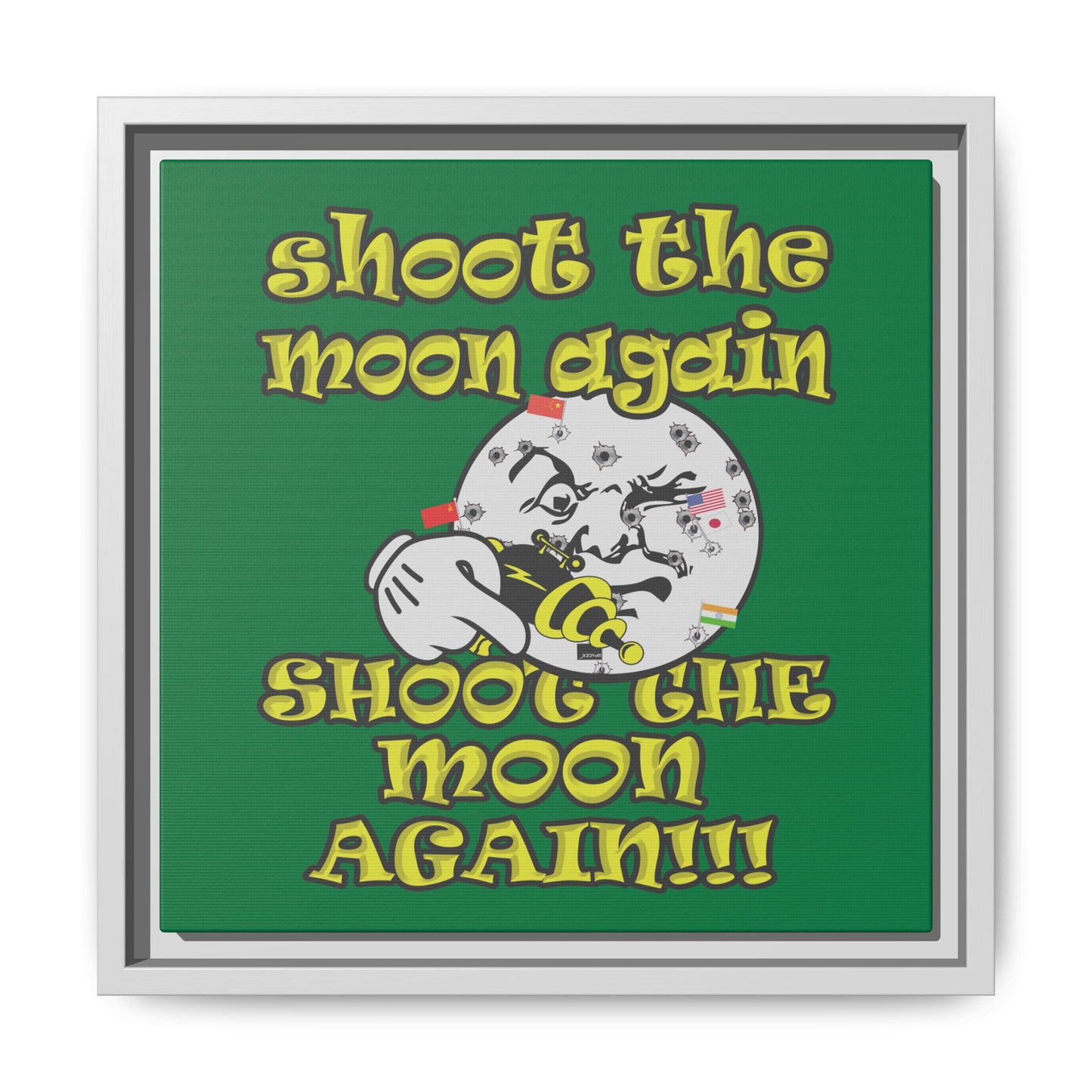 shoot the moon again - framed canvas art (dark green)