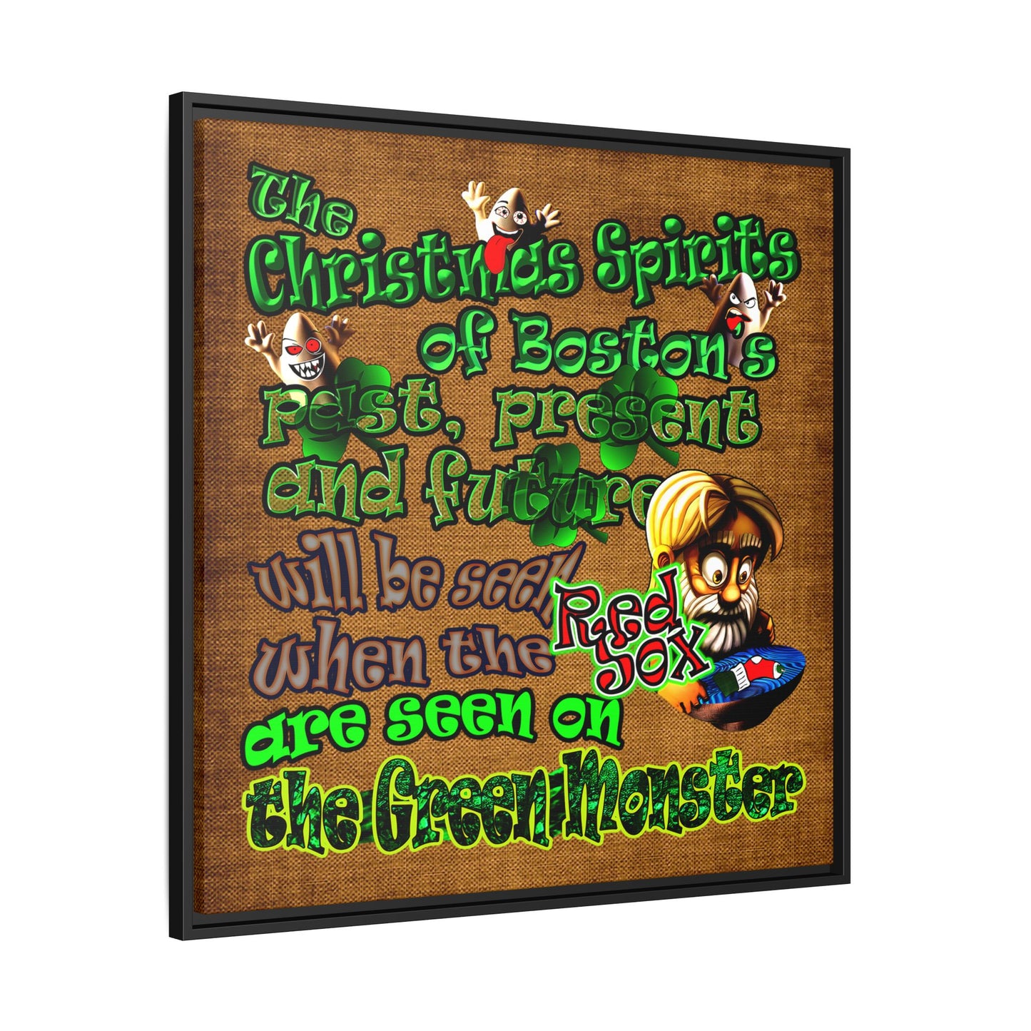 christmas spirits of boston - framed canvas art (brown papyrus)