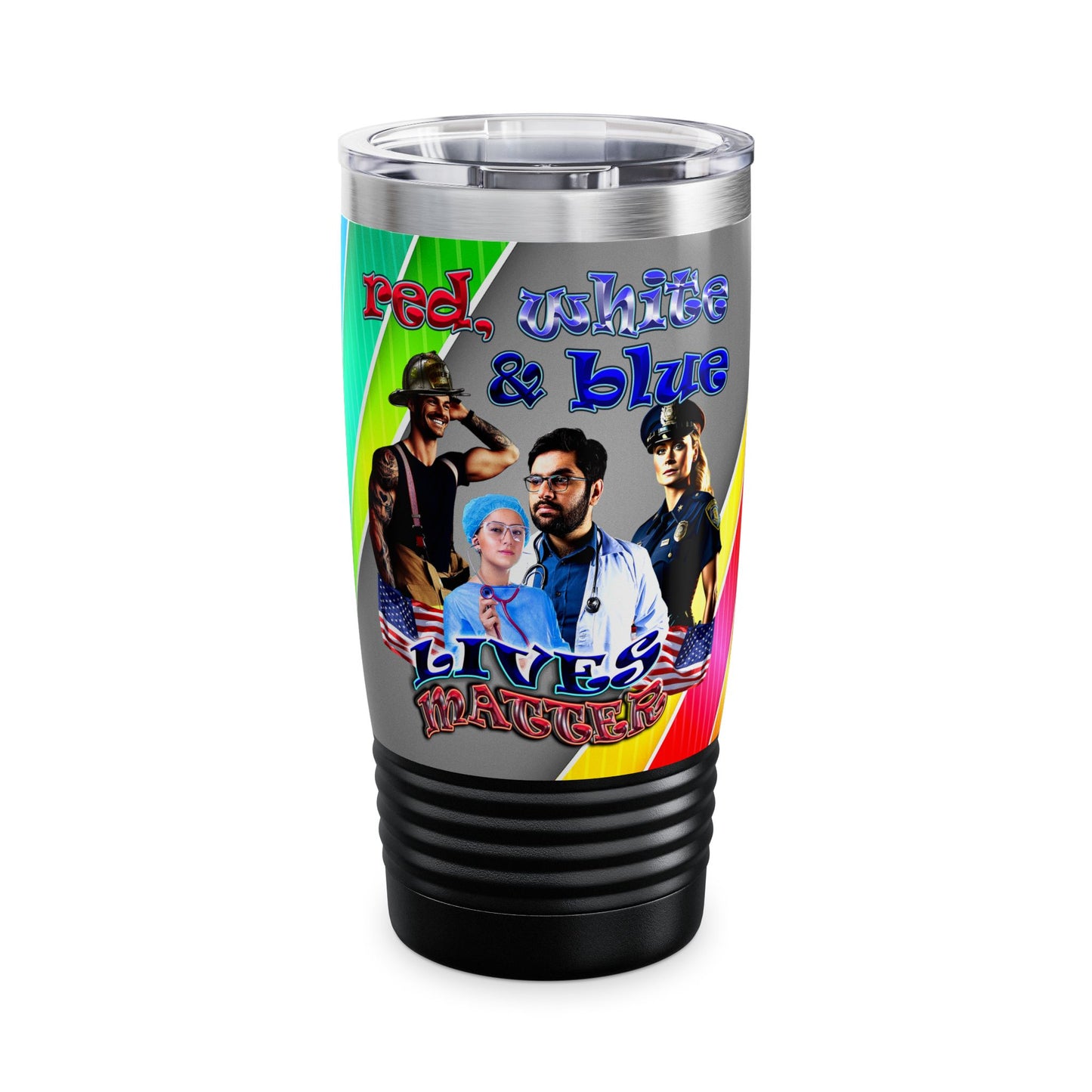 rw&b lives matter - Ringneck Tumbler, 20oz (rainbow split)