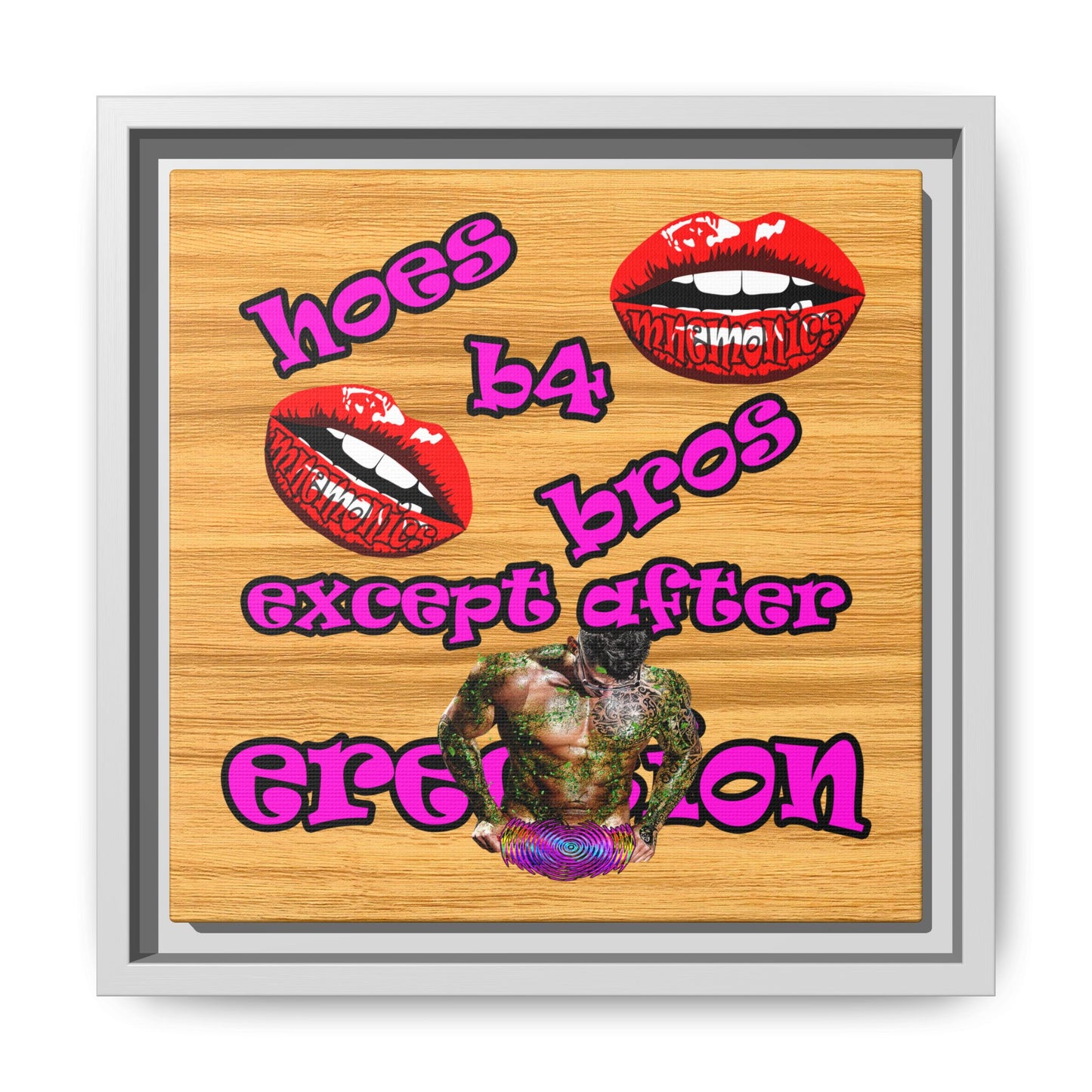 hoes b4 bros - framed canvas art (butterscotch wood finish)