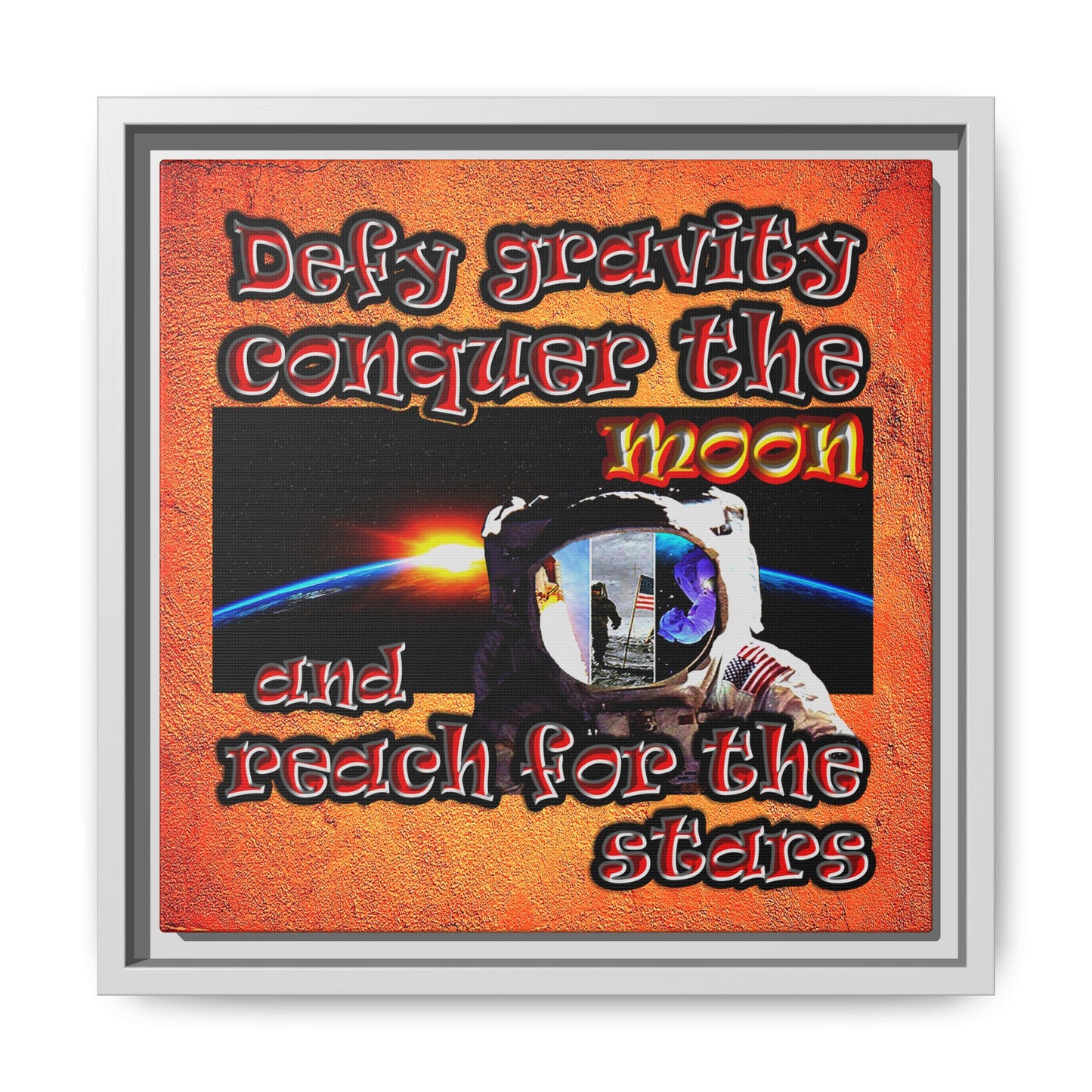 defy conquer reach - framed canvas art (burnt orange)