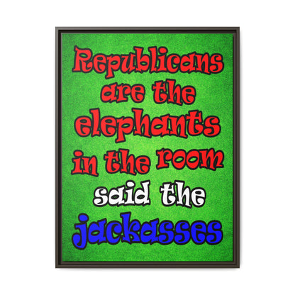 donkeys and elephants - framed canvas art (green turf)