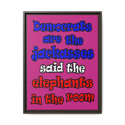 donkeys and elephants - framed canvas art (pink)