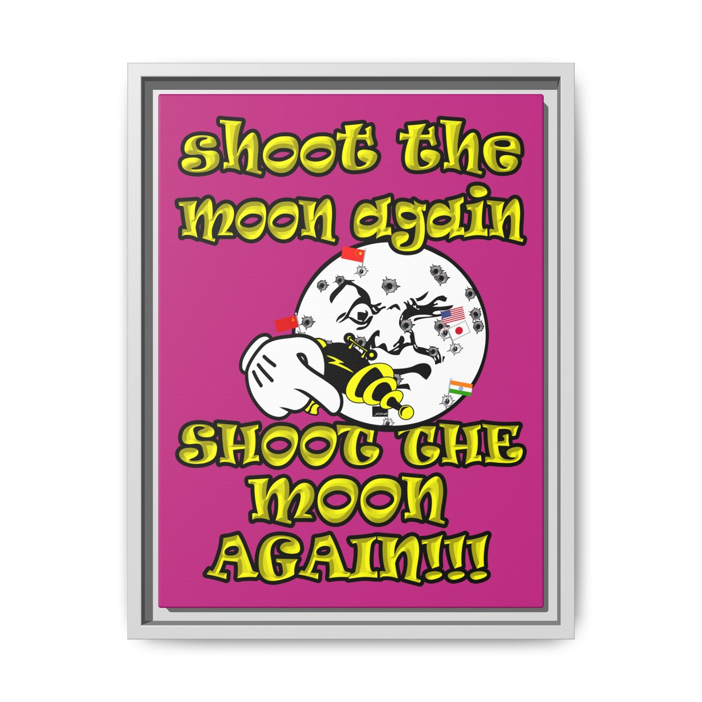 shoot the moon again - framed canvas art (pink)