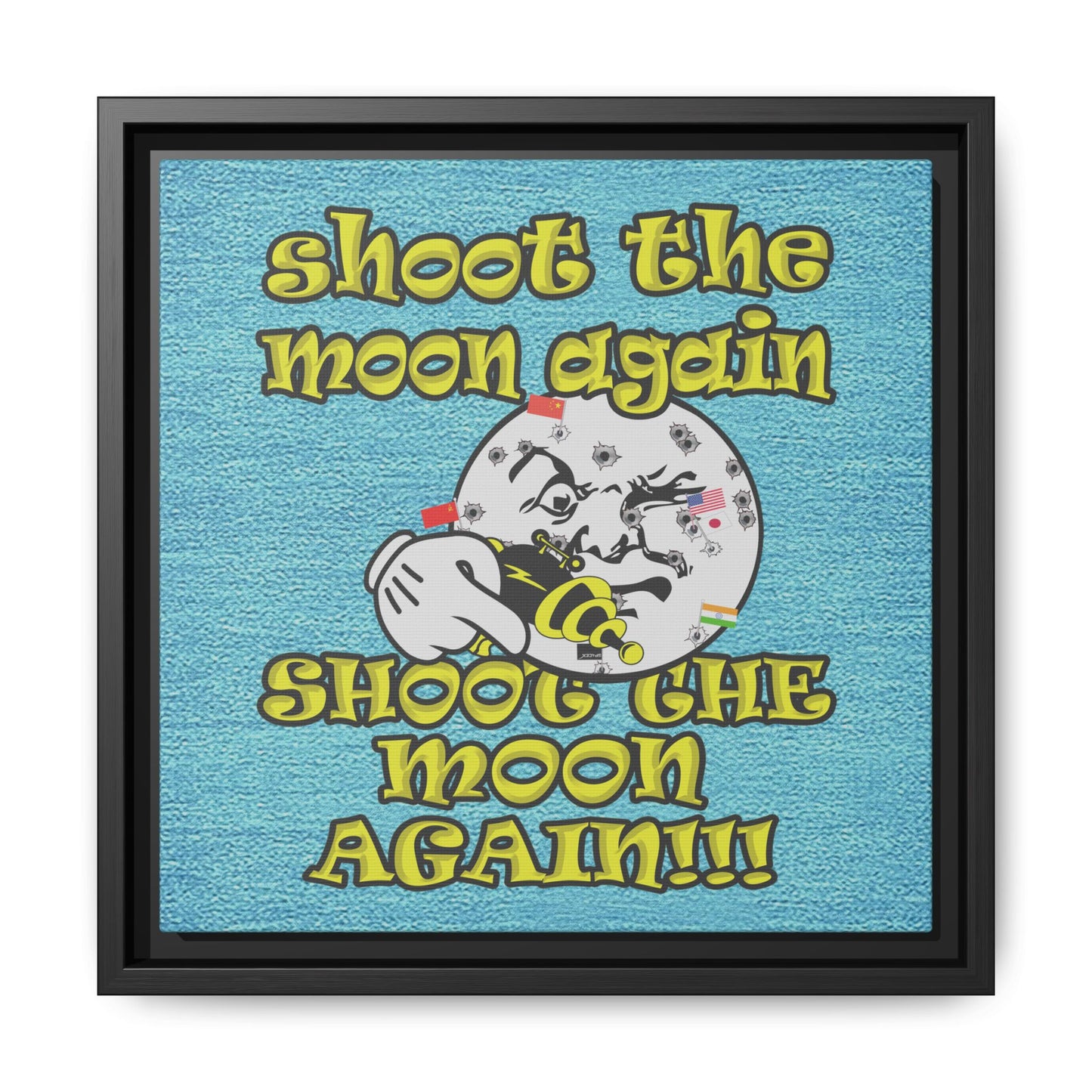 shoot the moon again - framed canvas art (faded blue)