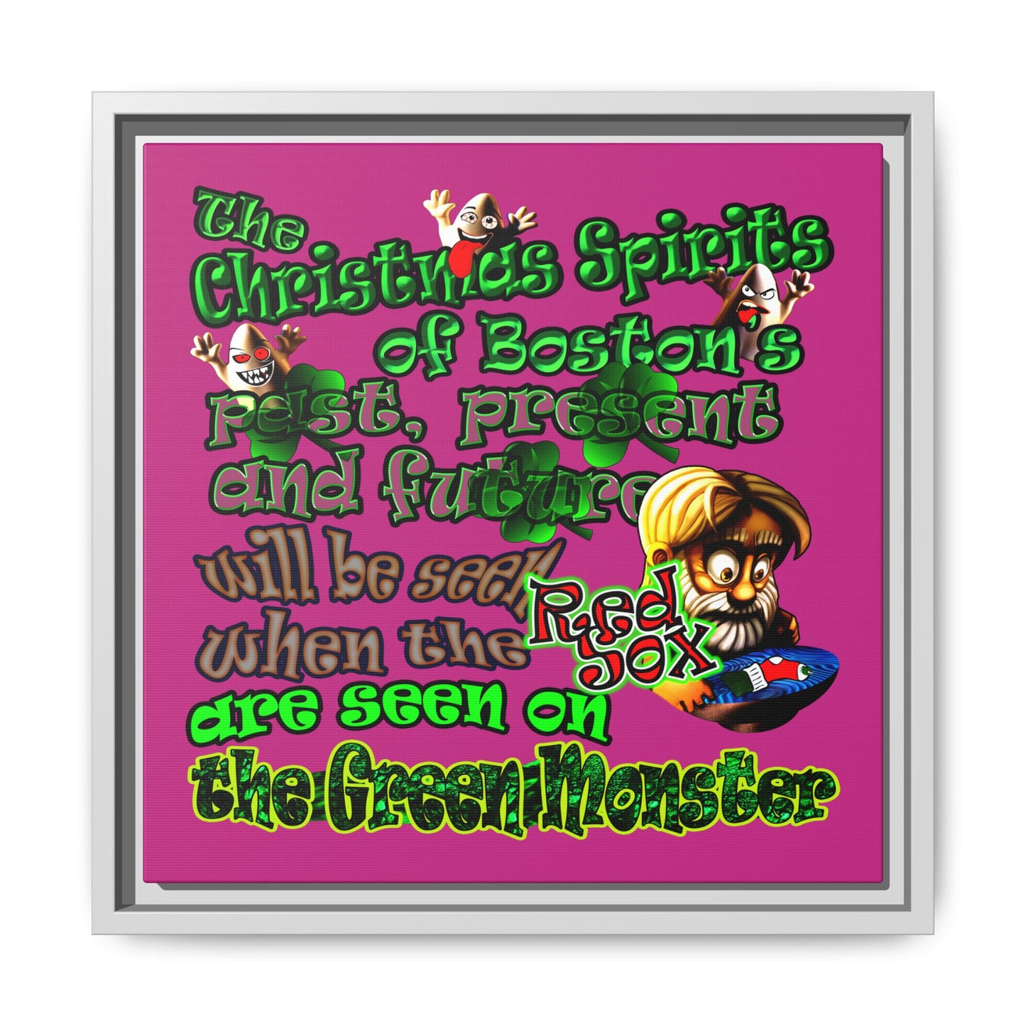 christmas spirits of boston - framed canvas art (pink)