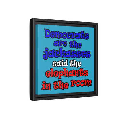 donkeys and elephants - framed canvas art (turquoise)