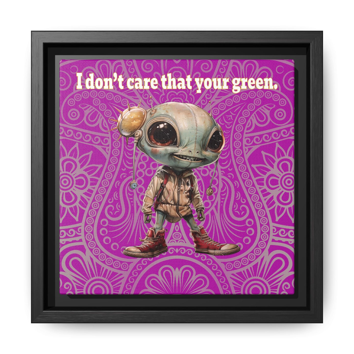 I don't care that your green - framed canvas art (pink swirl)