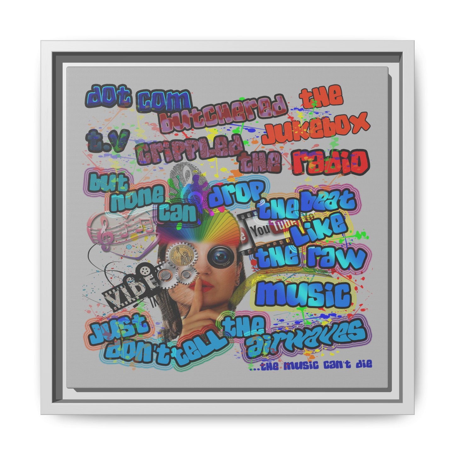 drop the beat - framed canvas art (light grey)