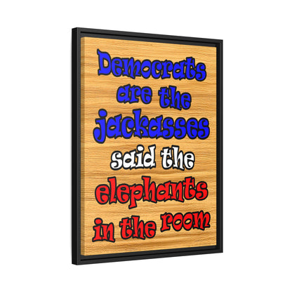 donkeys and elephants - framed canvas art (butterscotch wood finish)