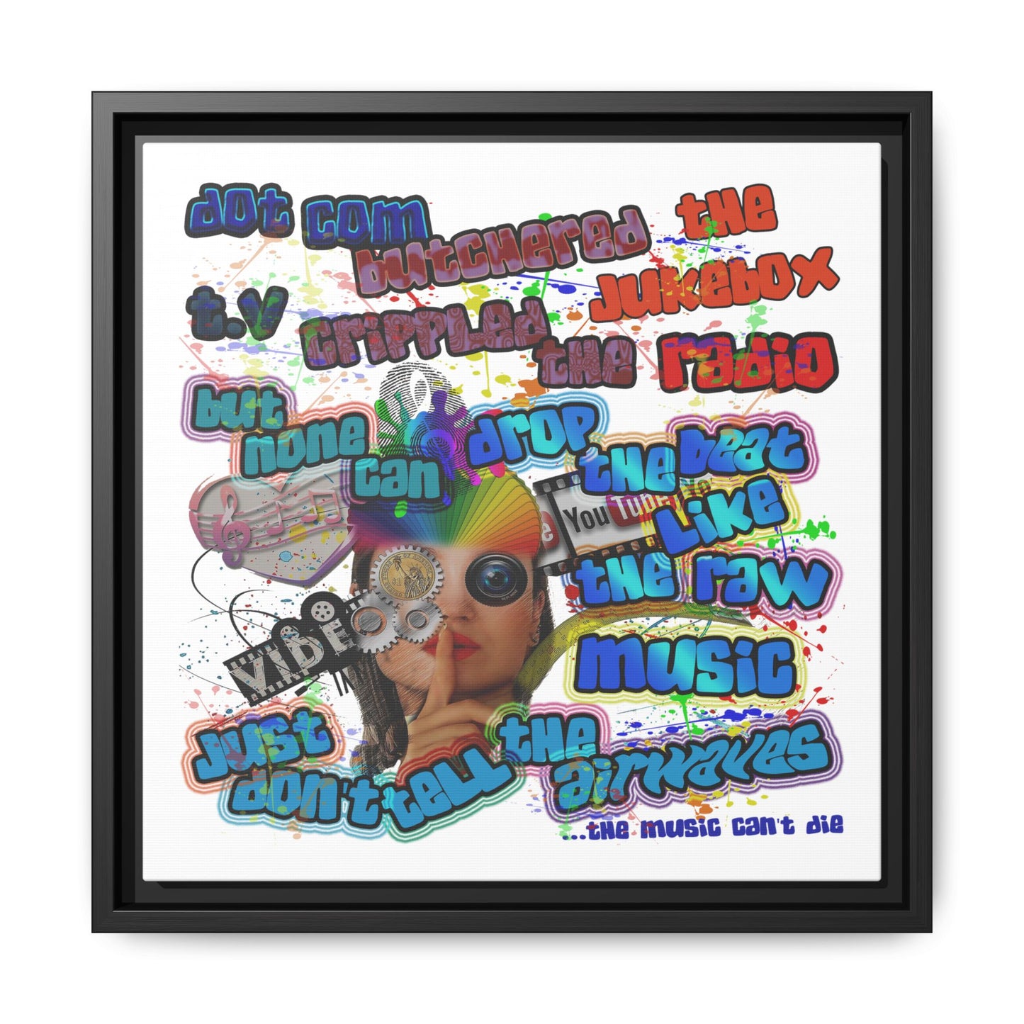 drop the beat - framed canvas art (white)