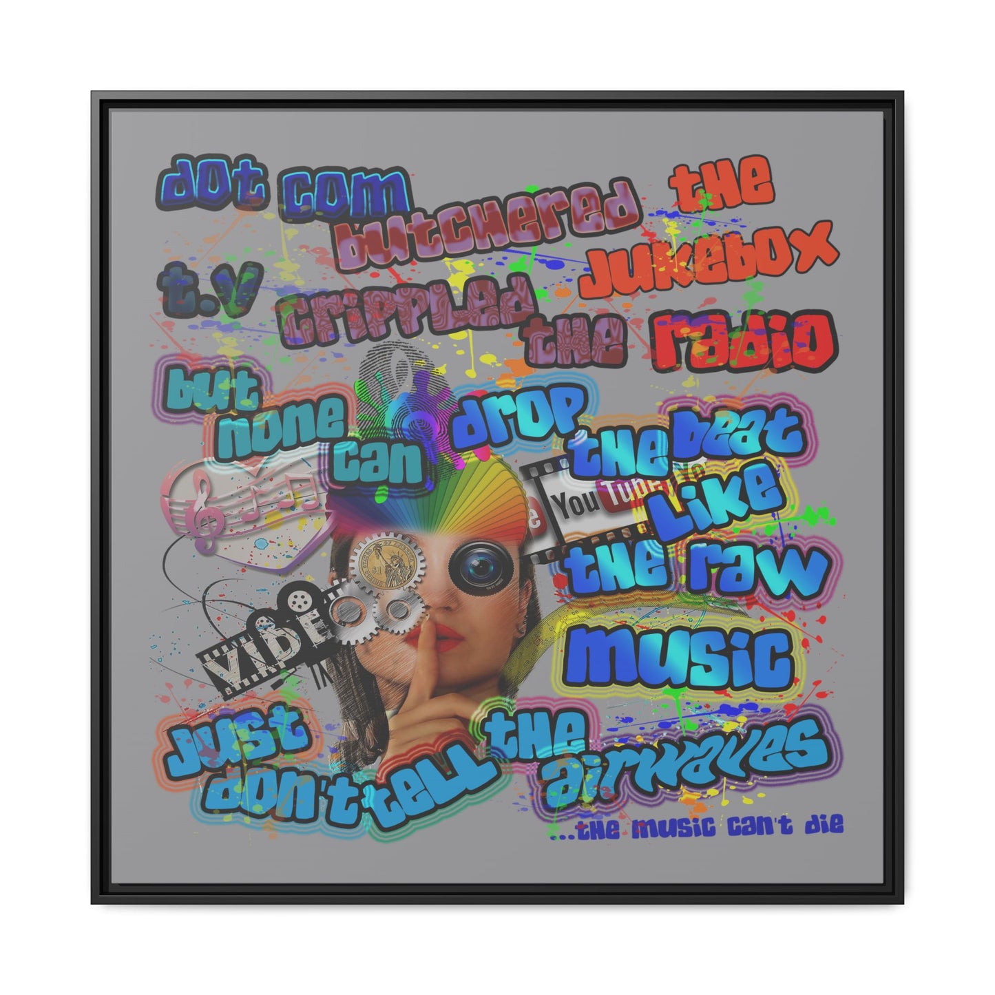 drop the beat - framed canvas art (grey)