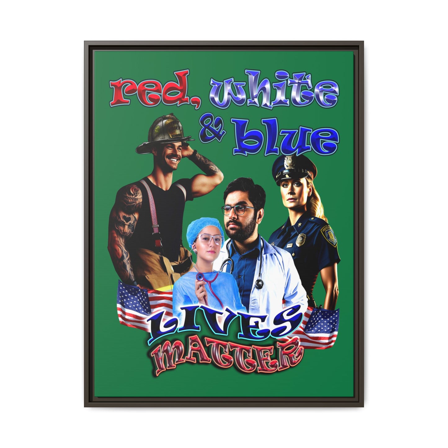 rw&b lives matter - framed canvas art (dark green)