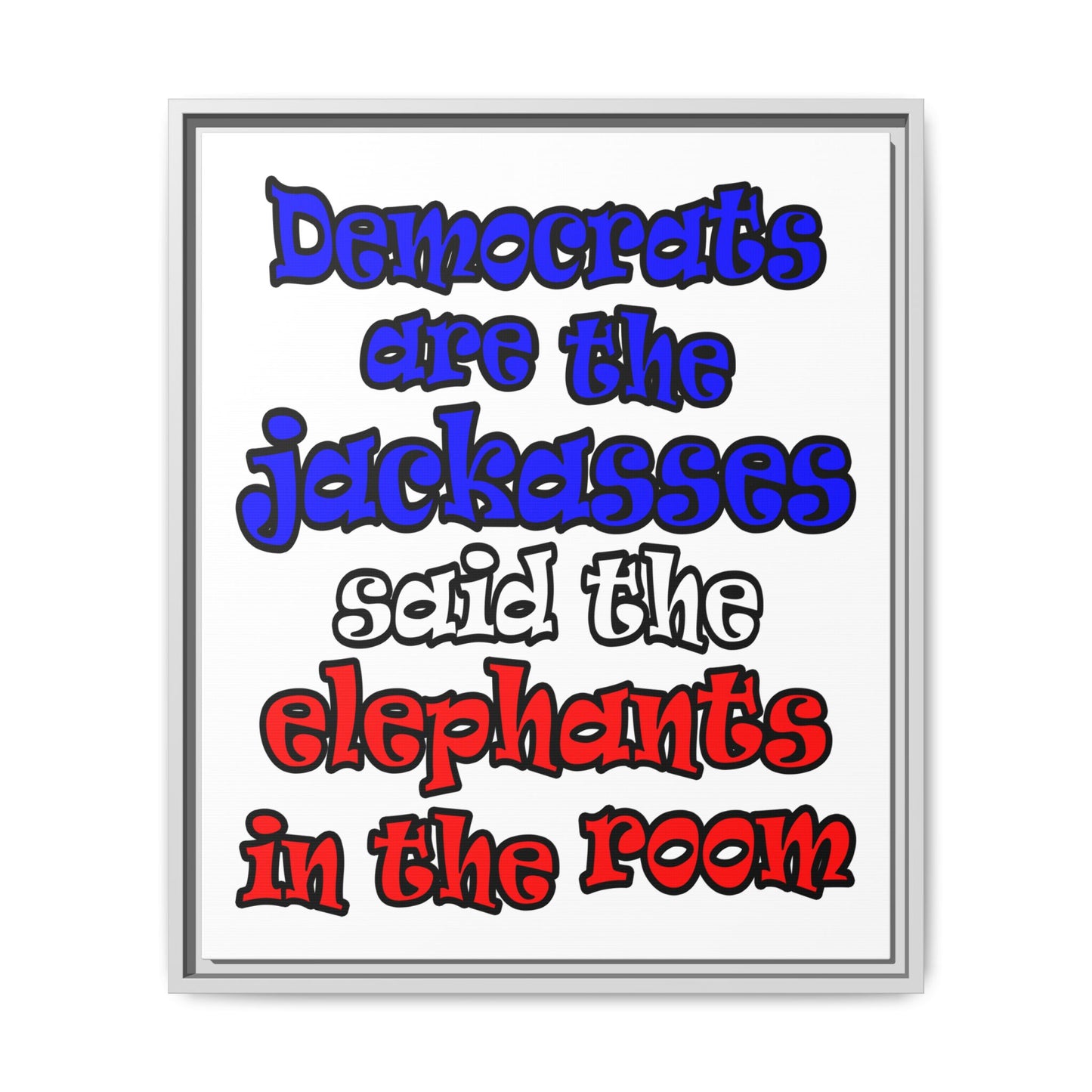 donkeys and elephants - framed canvas art (white)