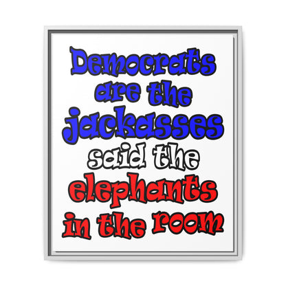 donkeys and elephants - framed canvas art (white)