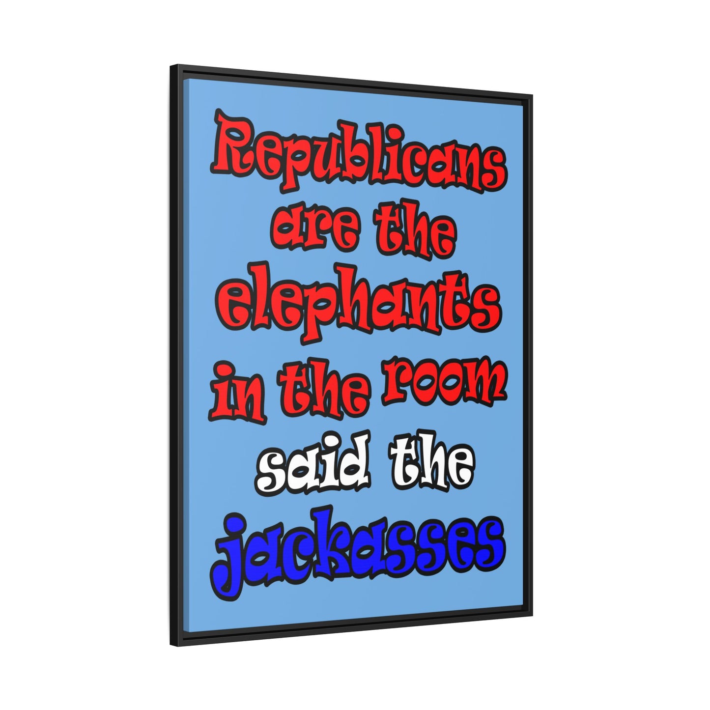 donkeys and elephants - framed canvas art (light blue)