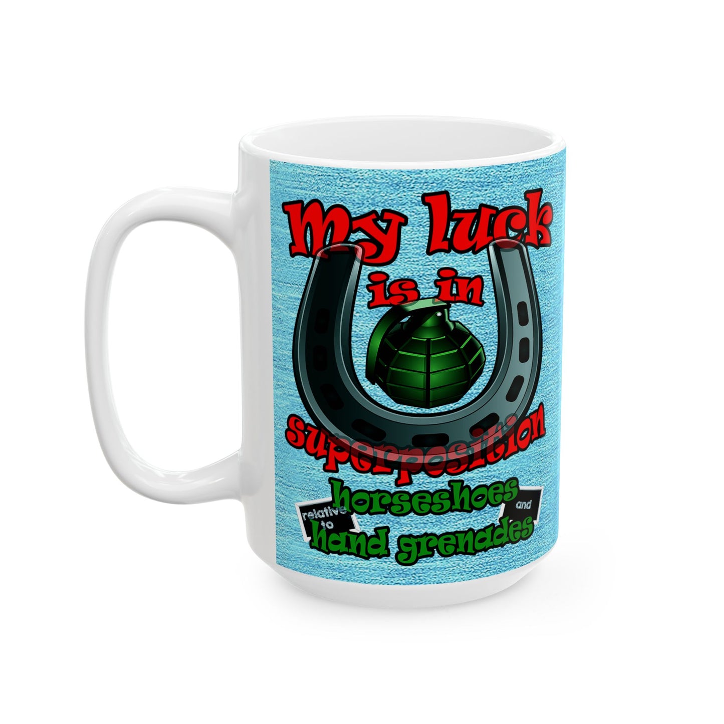 my luck - White Mug (faded dark blue)