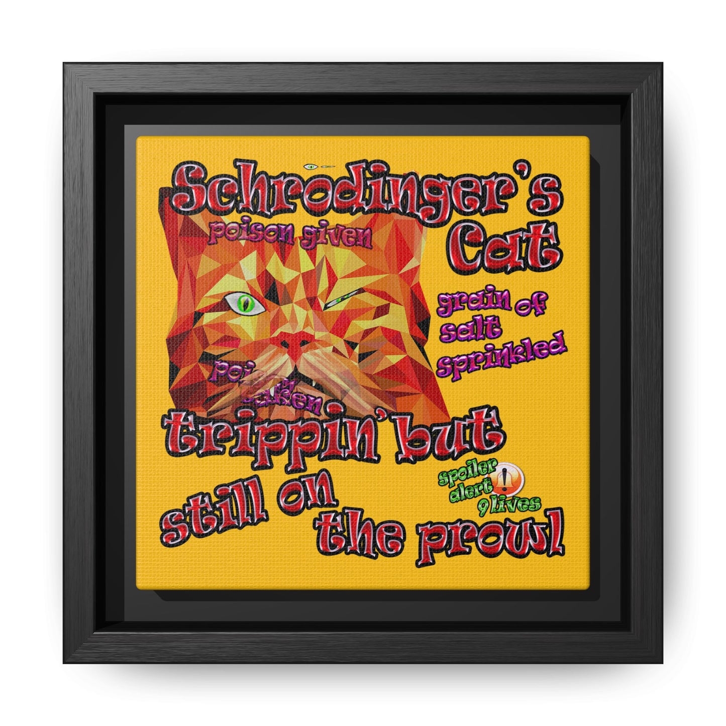schrodinger's cat - framed canvas art (yellow)