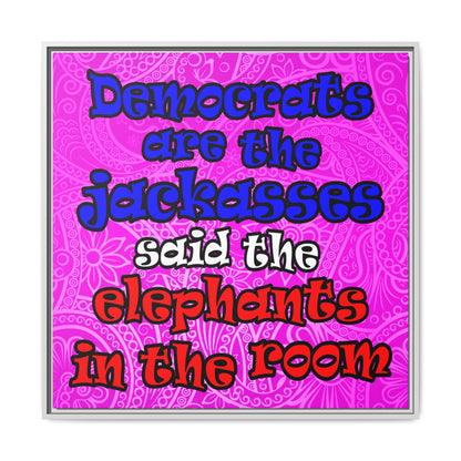 donkeys and elephants - framed canvas art (pink swirl)