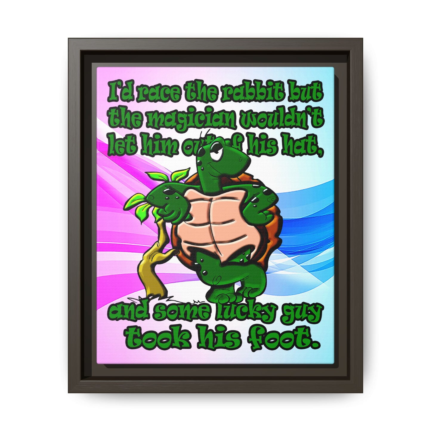 turtle race - framed canvas art (light blue-pink wave)