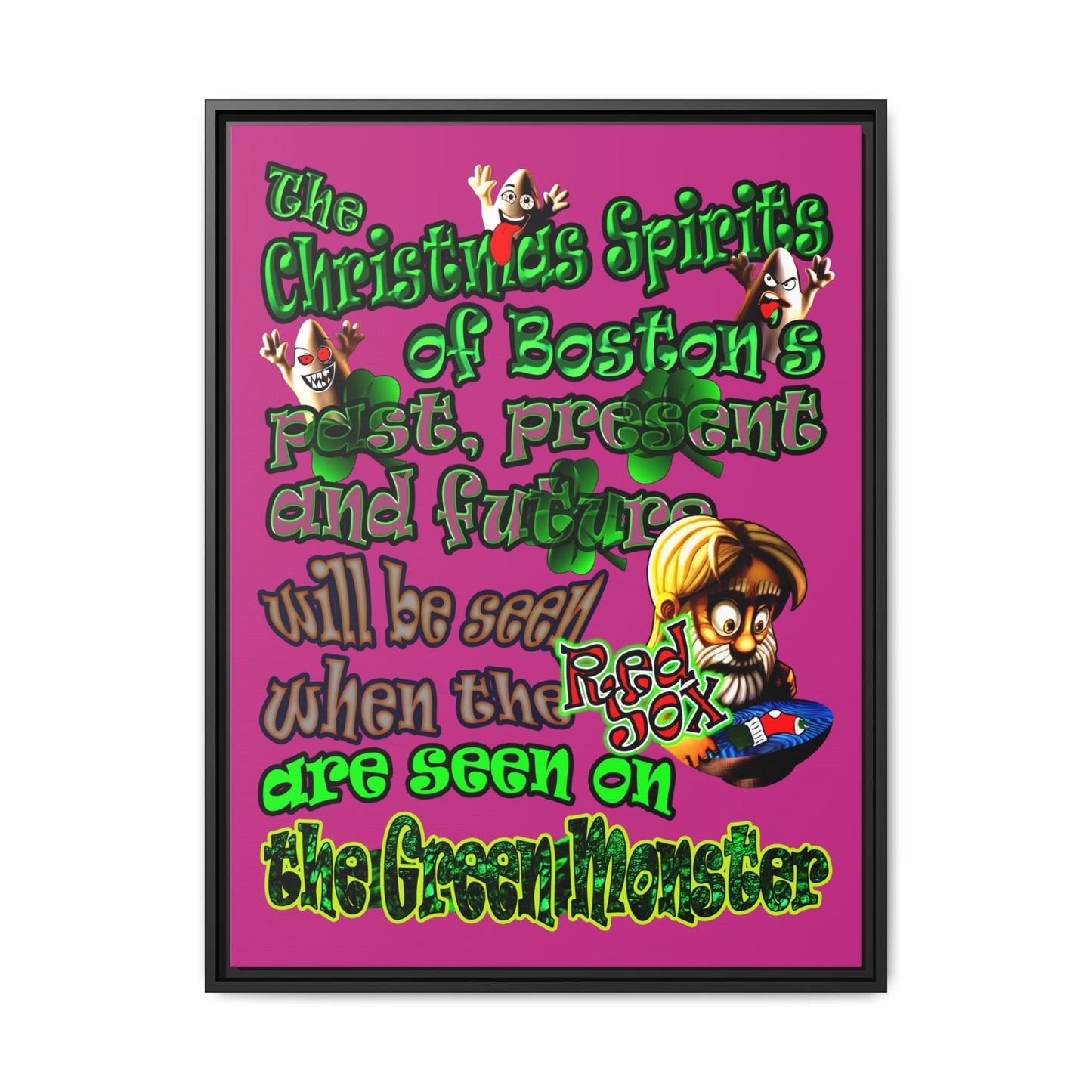 christmas spirits of boston - framed canvas art (pink)