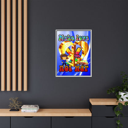 love peace - framed canvas art (blue-white wave)