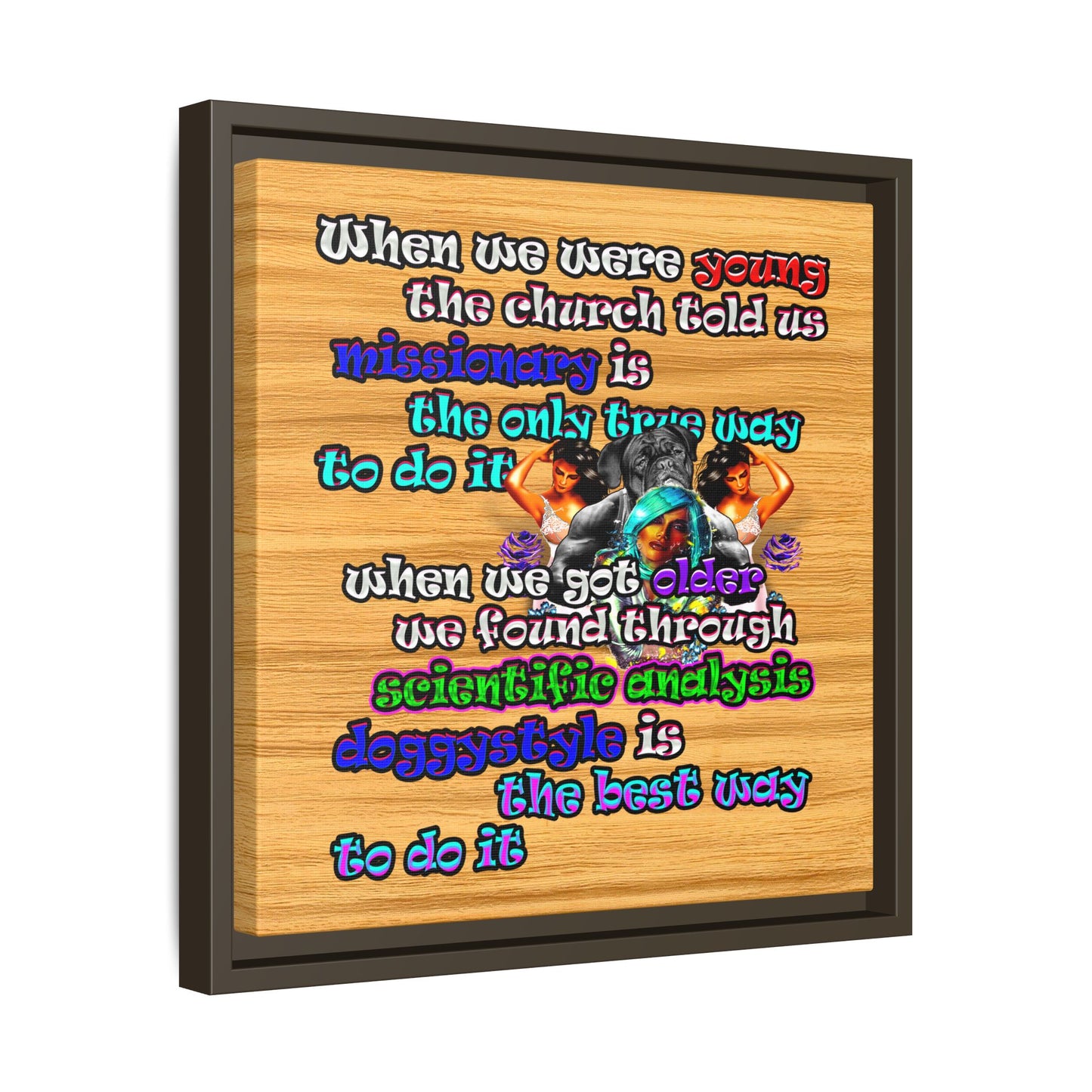 doggystyle - framed canvas art (butterscotch wood finish)
