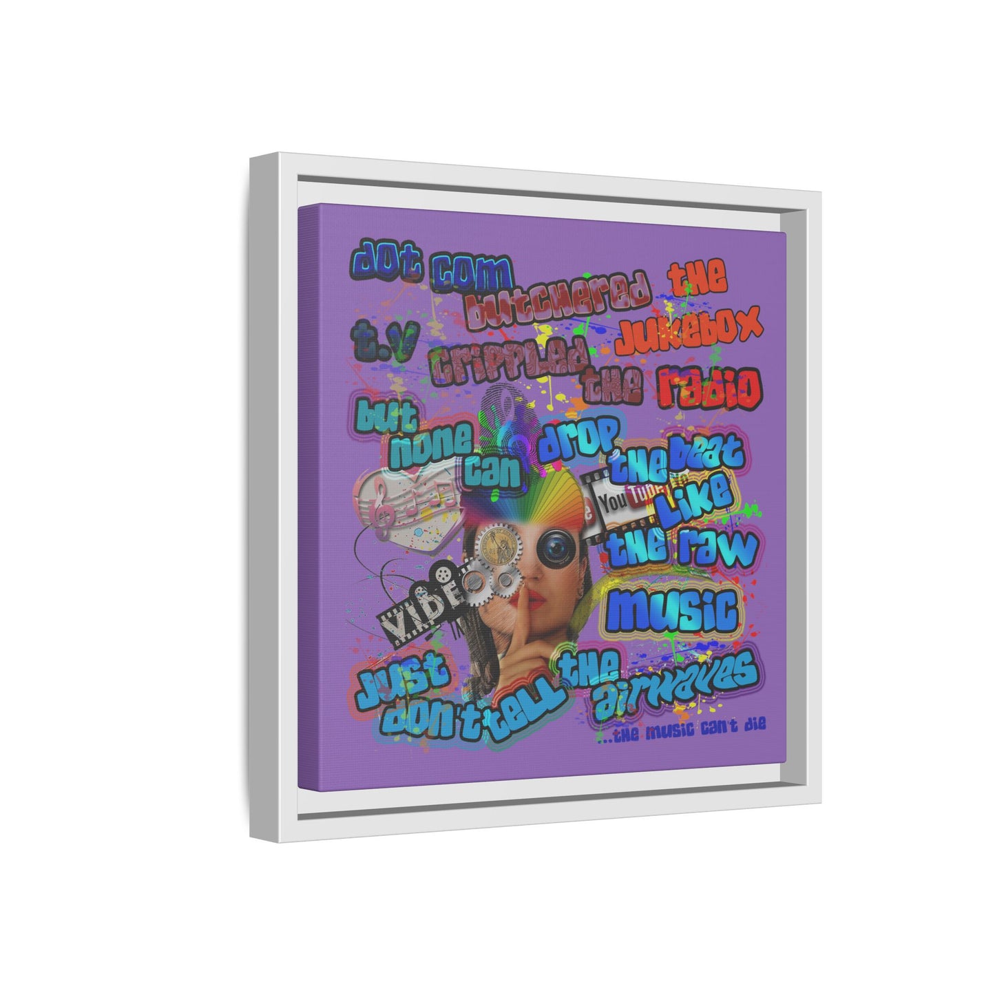 drop the beat - framed canvas art (light purple)